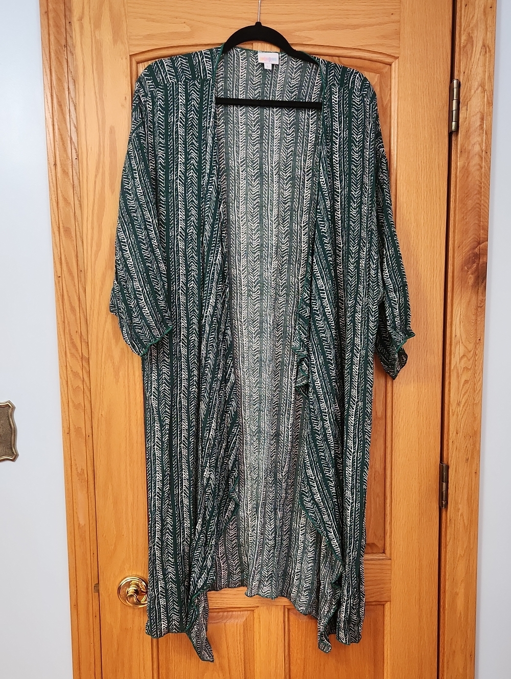 LuLaRoe Green Patterned Open-Front Duster